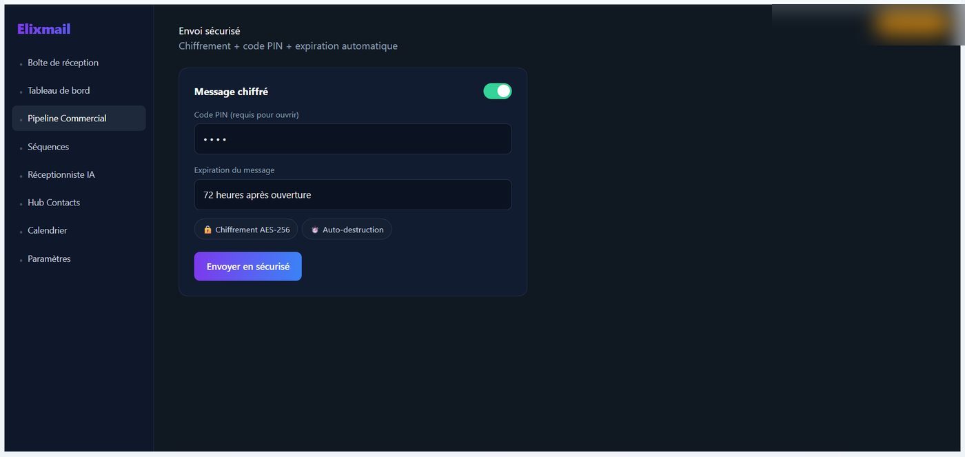 Envoi sécurisé : PIN & expiration — Elixmail