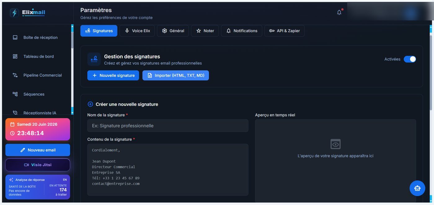 Signatures pro — Elixmail