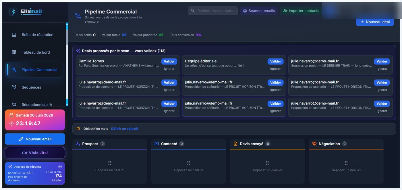 Pipeline commercial & CRM — Elixmail