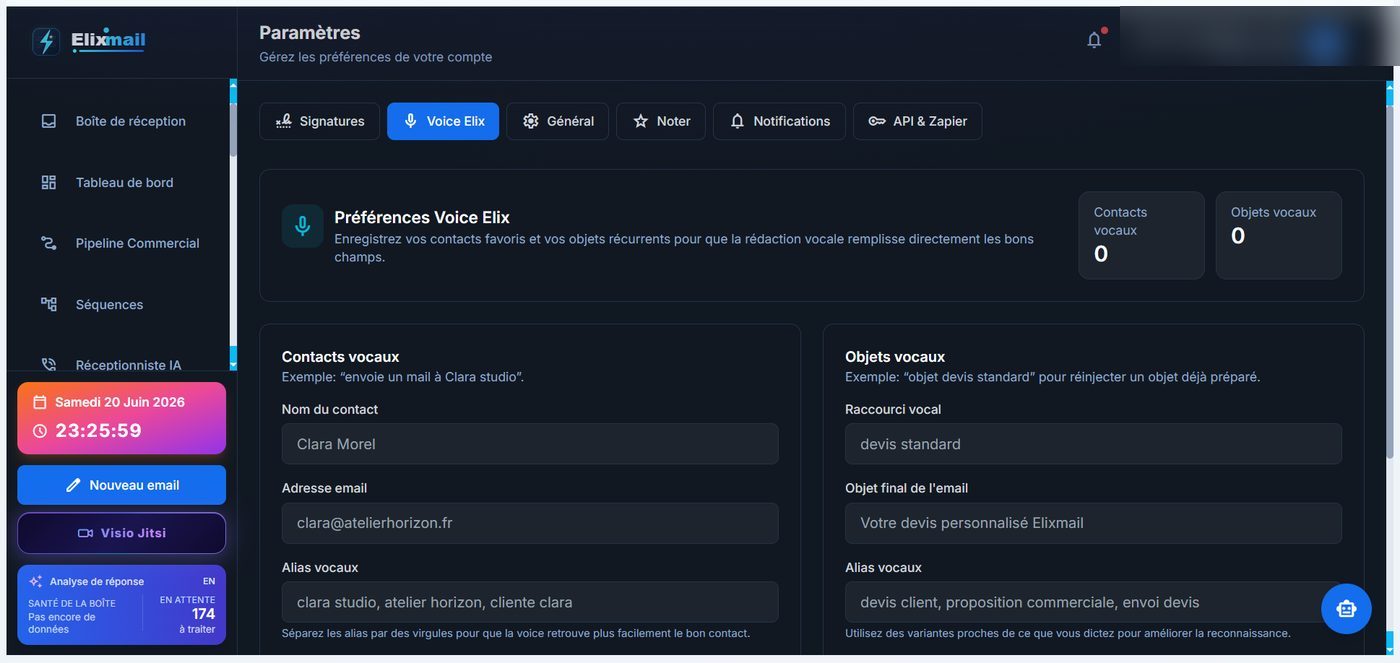 Voice Elix : dictée & réglages — Elixmail