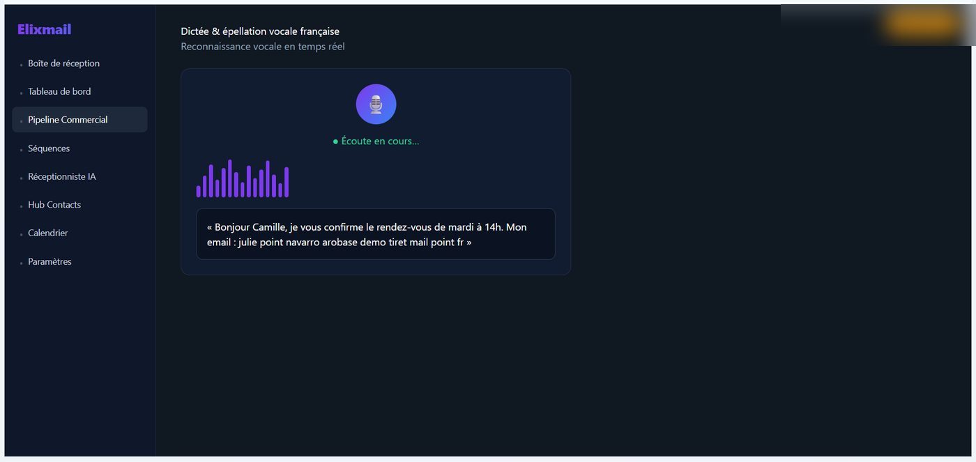 Dictée vocale en action — Elixmail
