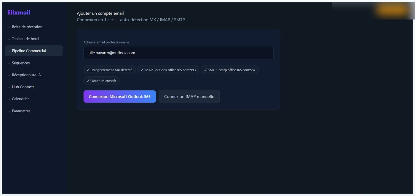 Connexion Microsoft / Outlook 365 — Elixmail