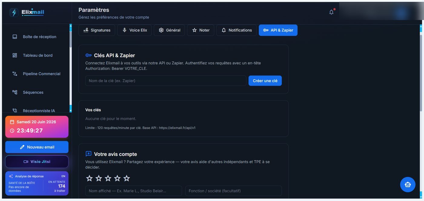 API & Zapier — Elixmail